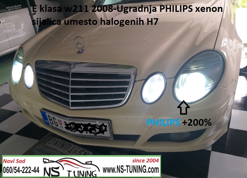 mercedes e w211 2008 h7 sijalica xenon ugradnja zamena novi sad tuning servis ksenona